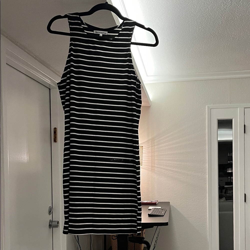 Reformation Black and White Striped Mini Dress